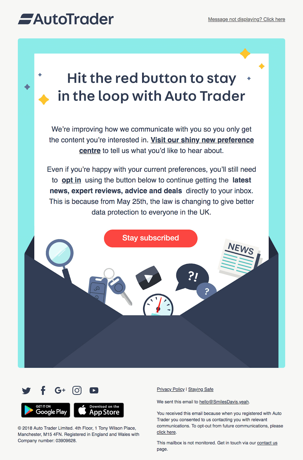 See how AutoTrader is upfront about updating subscriber permissions in this email