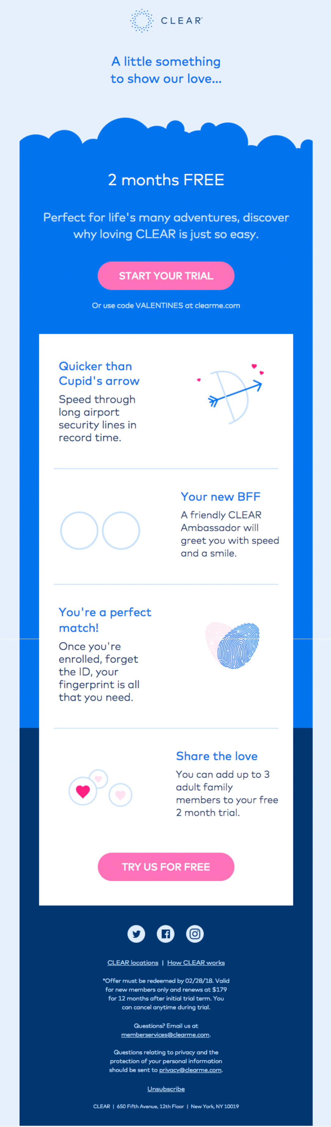 A Valentine's Day email from Clear. 