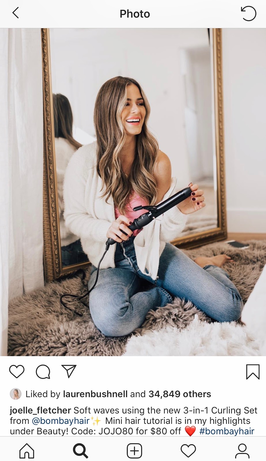 Instagram post by former Bachelor contestant JoJo Fletcher, who is a macro influencer, on her favorite hair tools.