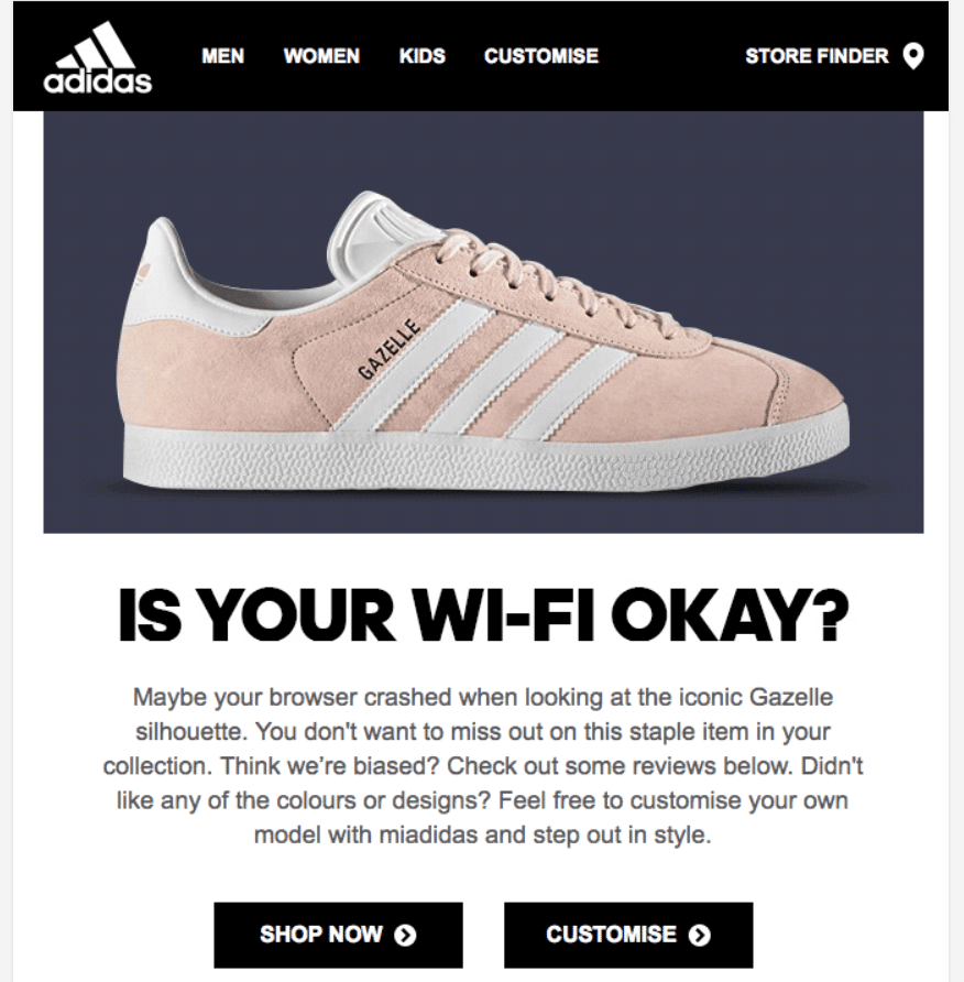 Adidas sends personalized emails to increase engagement.