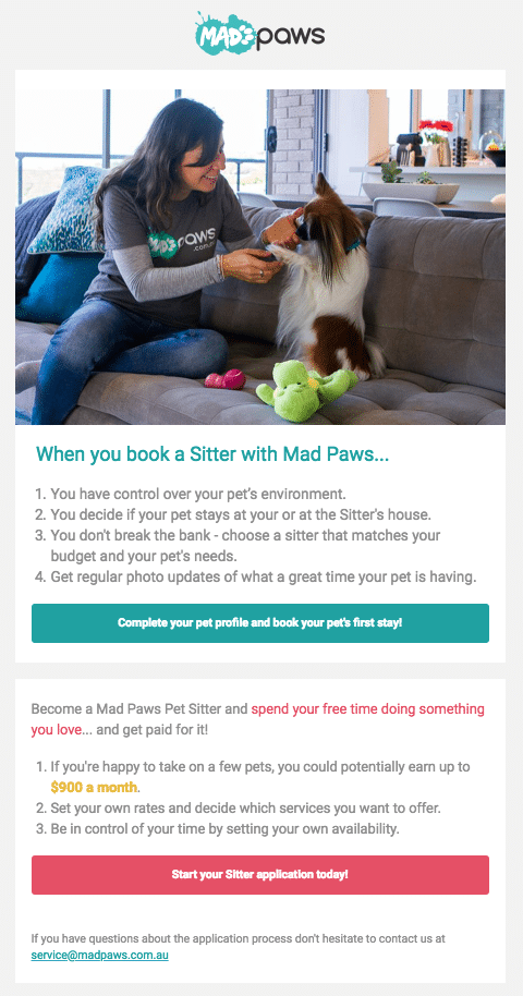 example of pet care tech company drip campaign for leads or prospects