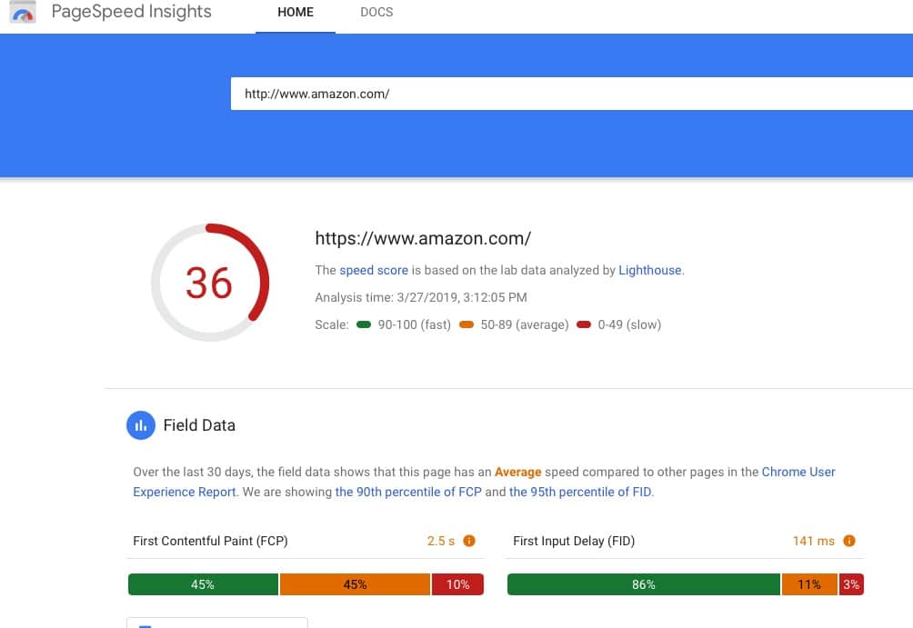 What is Amazon's website load speed? Example of how to get better rankings in Google.