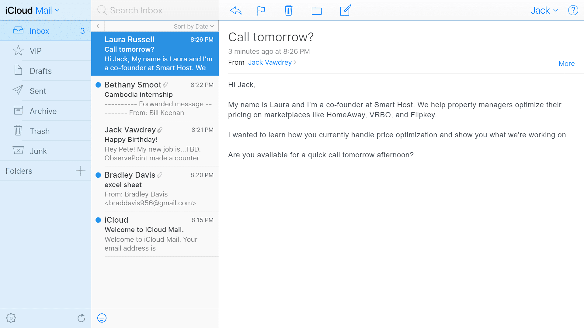 iCloud email service screenshot