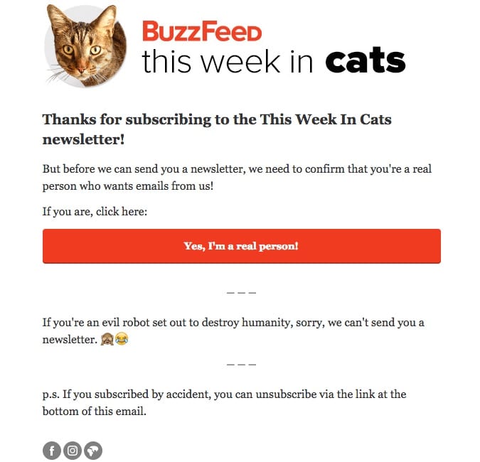Buzzfeed uses the double opt-in and their email newsletters helped their email marketing and their small business grow.