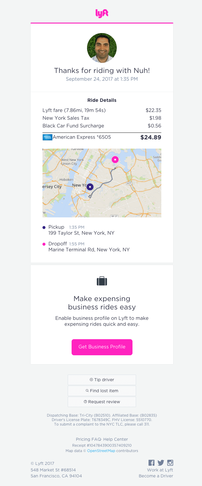An email from Lyft to compare with their competitor's email (aka uber)