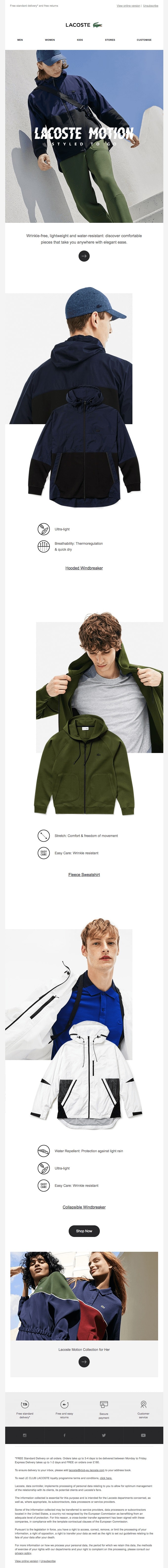 Lacoste uses fonts in their email design