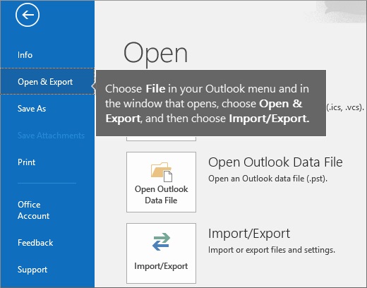Next, you’ll select “Open & Export,” which will then allow you to choose “Import/Export” files and settings.
