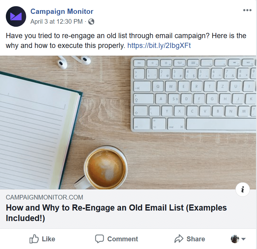 Campaign Monitor Facebook Advertising example: Here is an example of a company advertisement on Facebook. The headline of your ad should be even shorter, coming in at under 30 characters