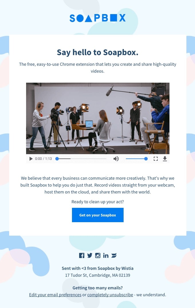 Wistia uses video in their email marketing very well, keeping the focus of the email on the video.