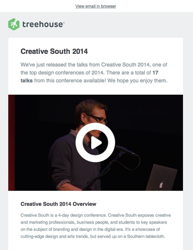 Treehouse uses video in their email marketing to inspire subscribers to click through.