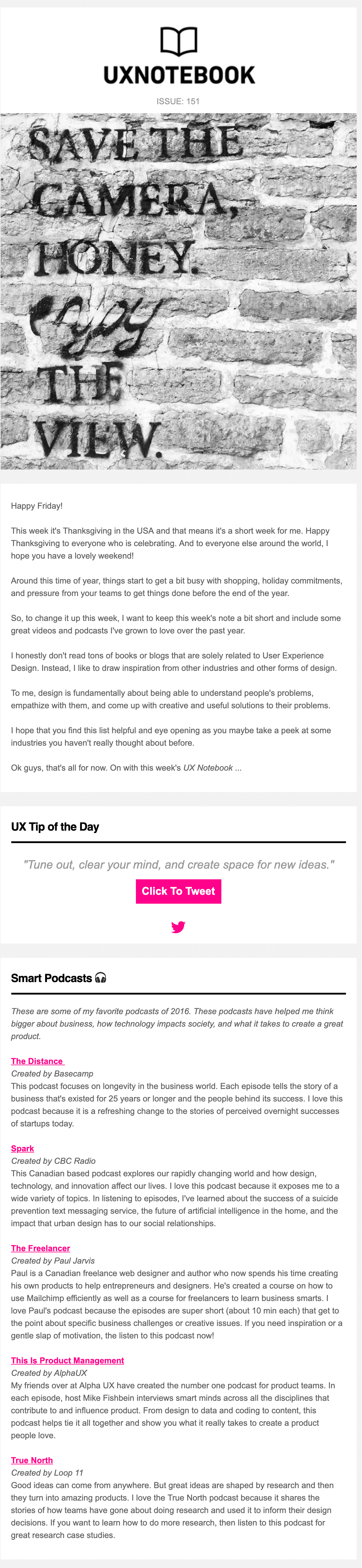 UX Notebook sends one of the best emails from blogs.