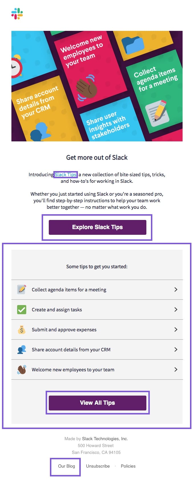 links and CTAs in email example