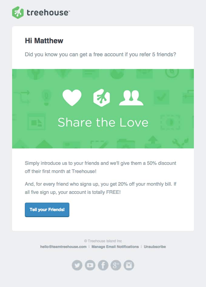 This email example from Treehouse is a great example for small businesses to emulate.