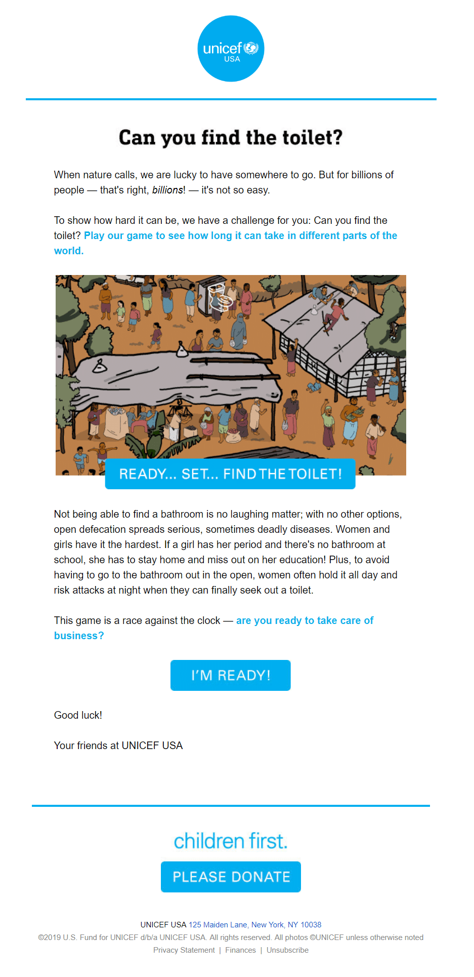 UNICEF recently revamped their email design and content to include some gamified campaigns. 