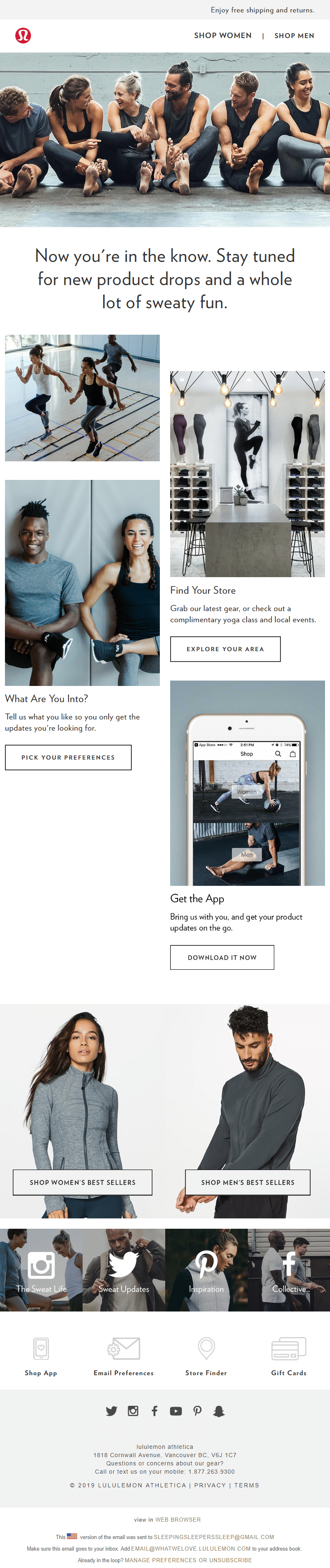 triggered email best practices. a welcome series from lululemon.