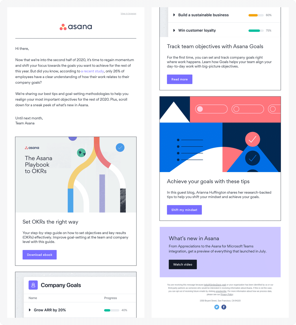 Newletter example from Asana.