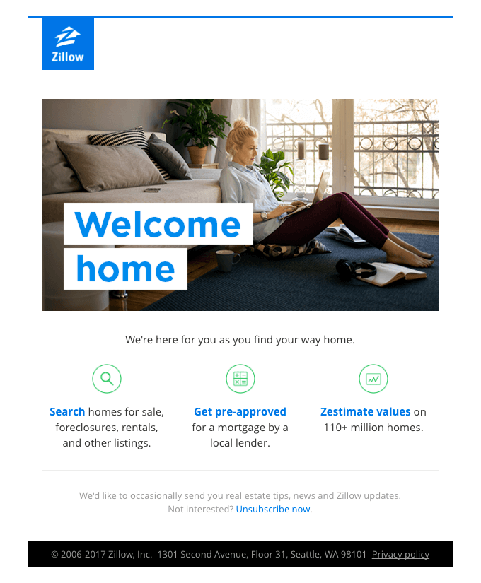 This Zillow email is a great example of a simplified email template for real estate companies and agents