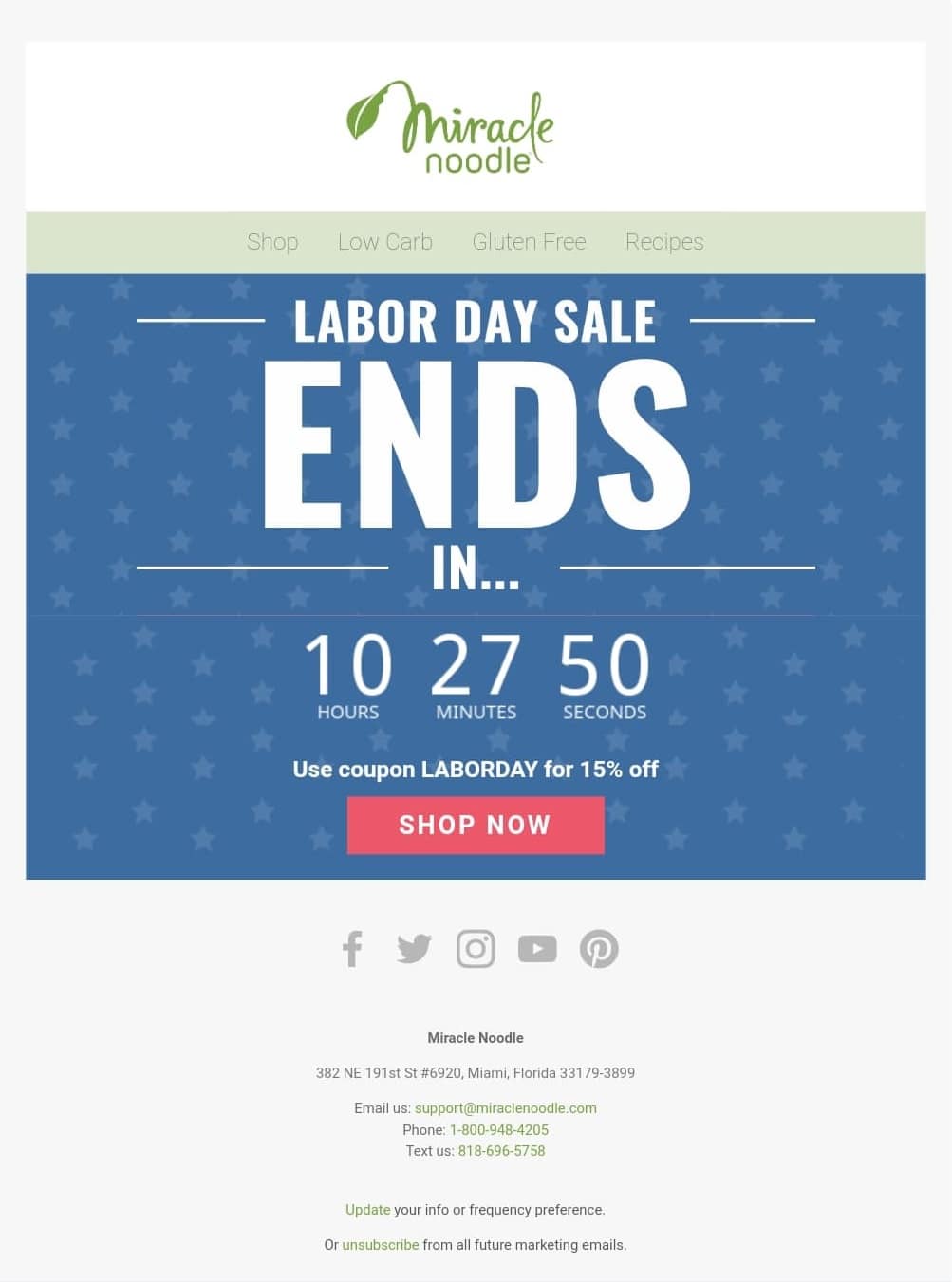 This Labor Day example stands out thanks to its simplicity and countdown timer, urging readers to take action.