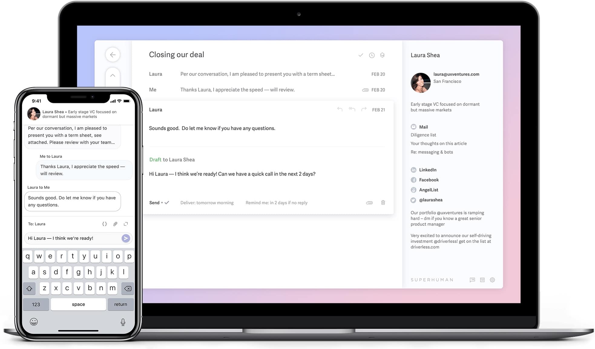 Desktop and mobile preview of the paid superhuman email app