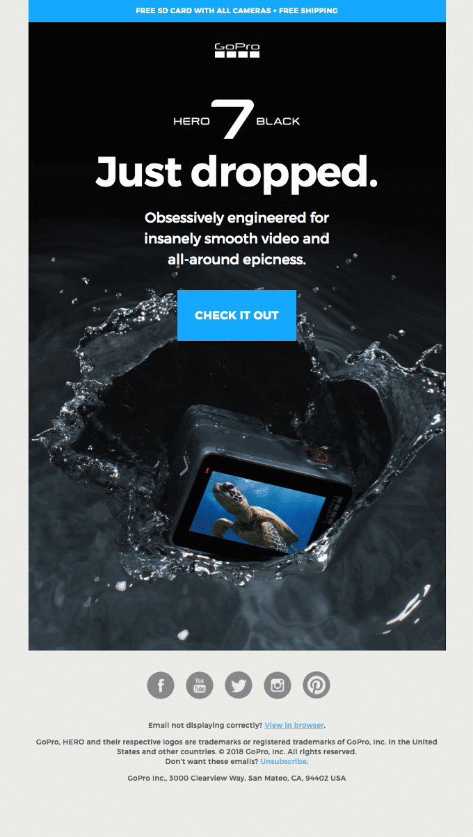 This is an email example from GoPro featuring camera footage of a turtle. We're using this email to illustrate the importance of segmentation and personalization.