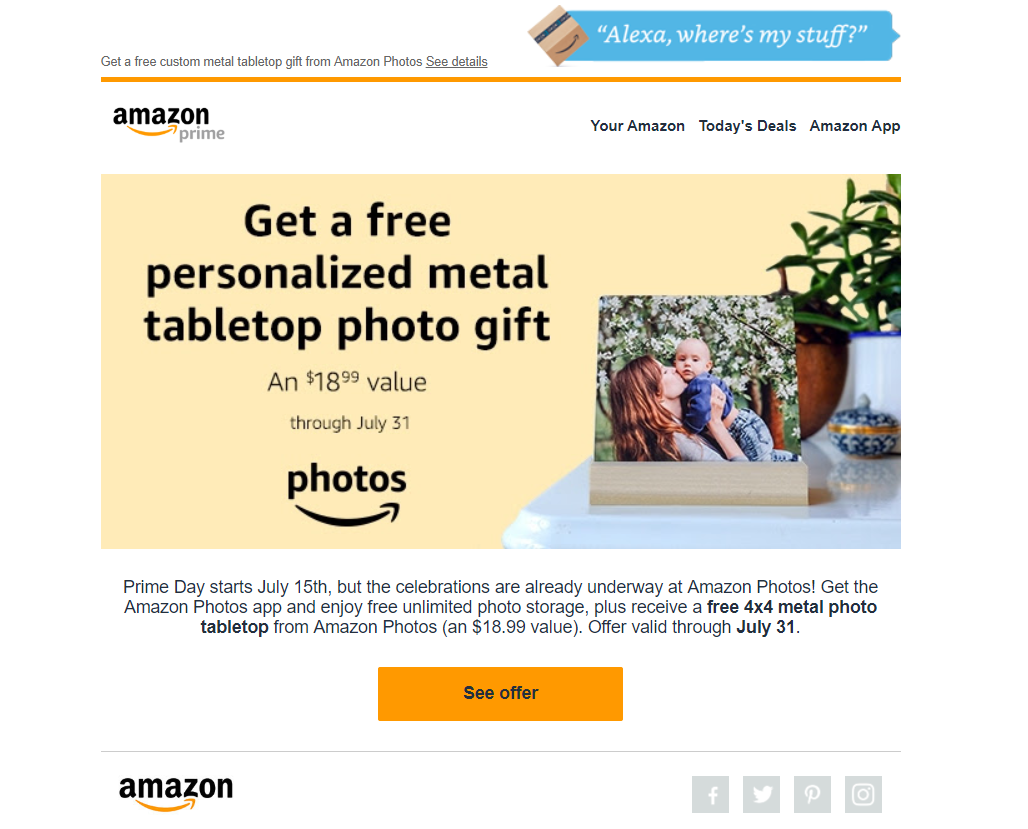 Amazon free products for Prime Day
