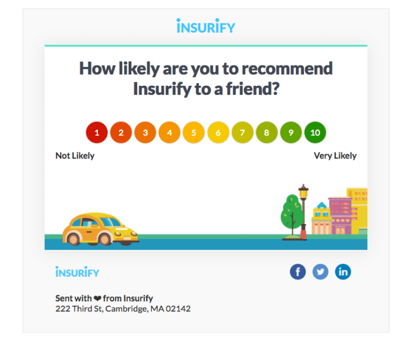 Insurify email to encourage customer reviews with graphics