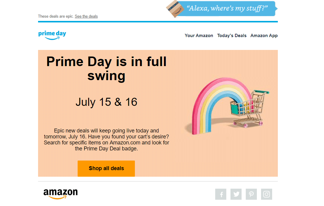 Amazon email marketing for Prime Day
