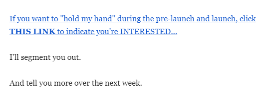 Snippet from an Andre Chaperon email outlining his new product launch