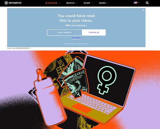 Refinery29 signup popup example