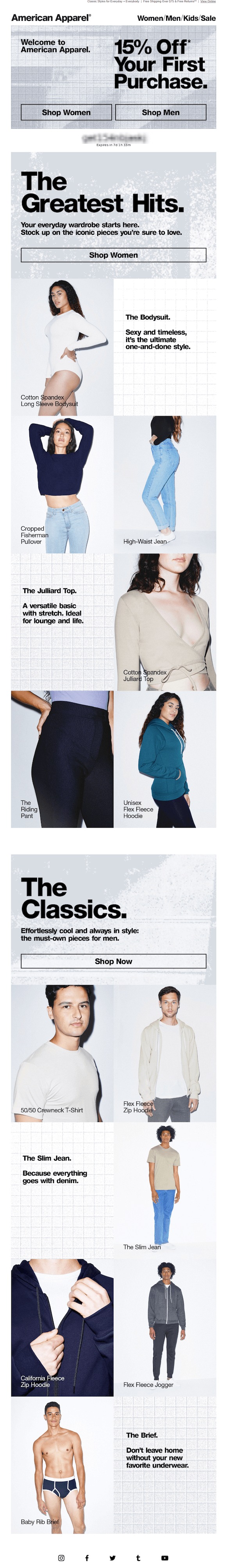 American Apparel automated welcome fashion newsletter