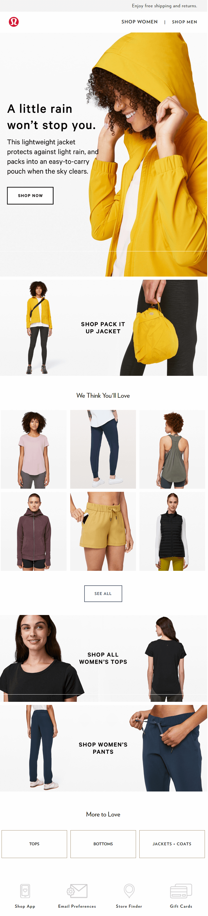 Lululemon automated personalized raincoat fall fashion newsletter