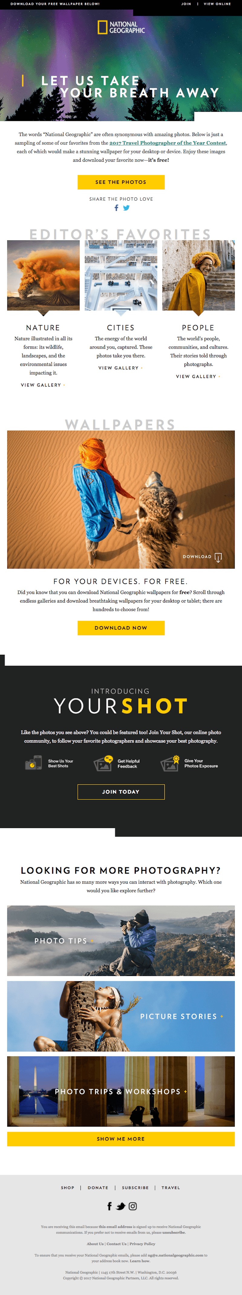 Email from National Geographic that includes links to educational content about photography