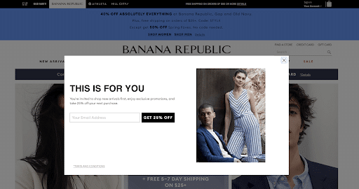 Banana Republic signup form popup