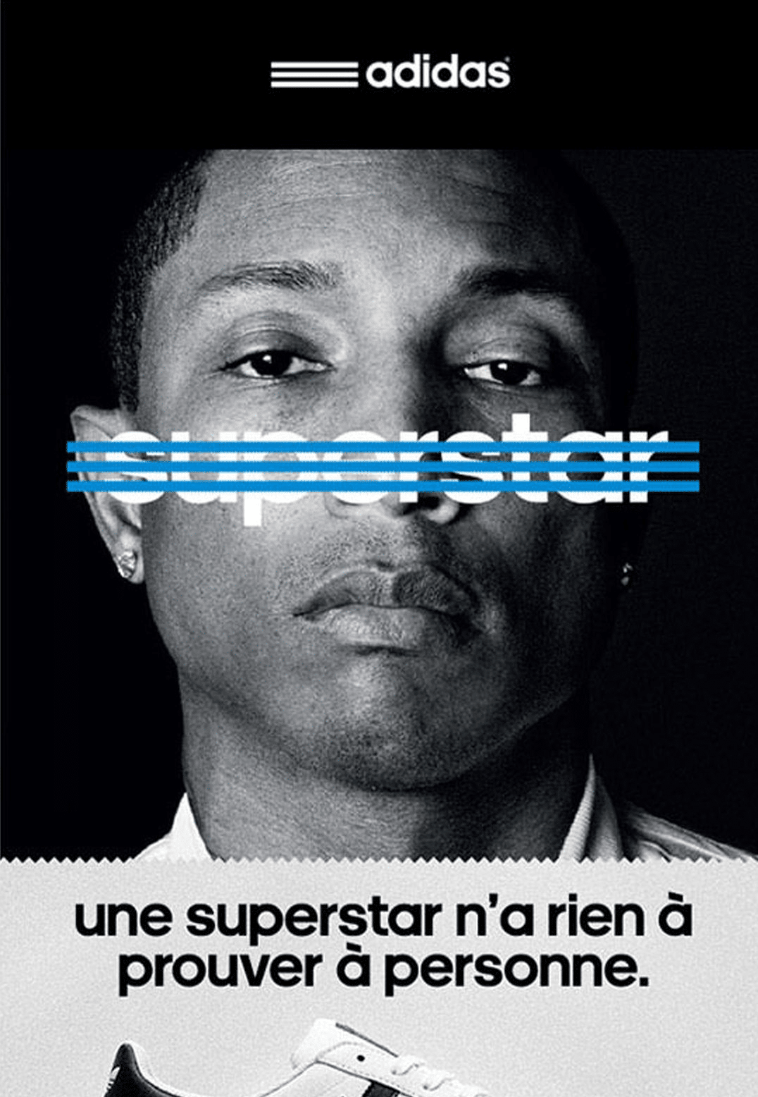 This is a localized Adidas campaign written in French, featuring Pharrell Williams. This ad is a good example of demographic localization.