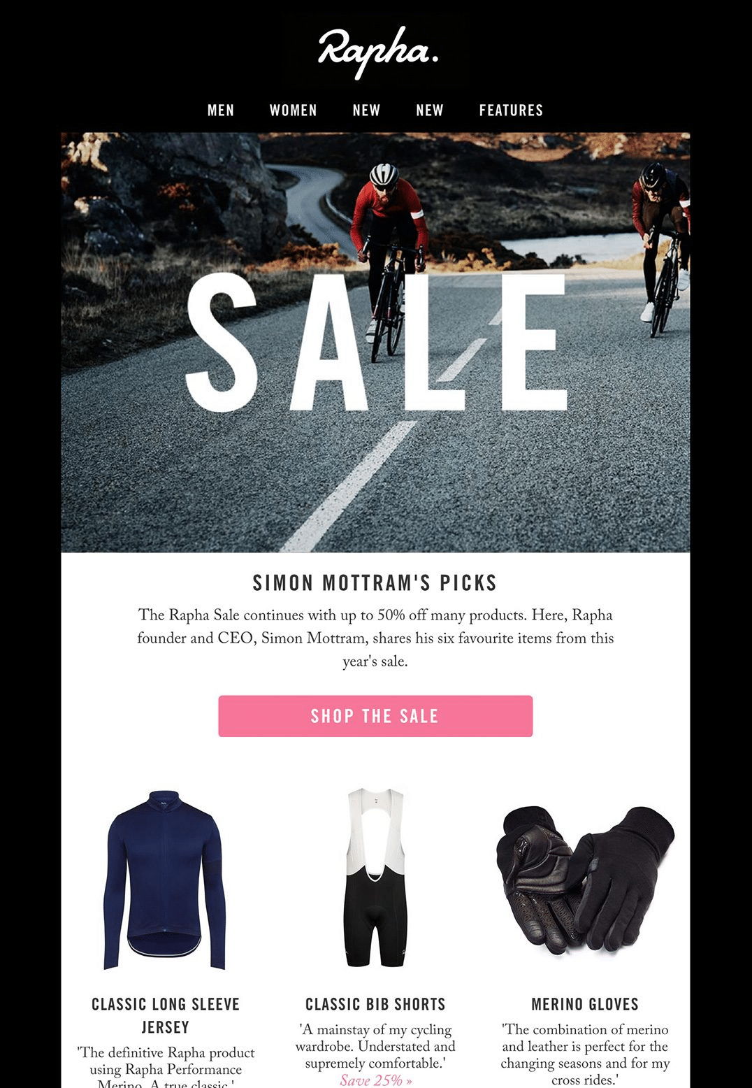 Rapha sale email example, showing psychographic data in action.