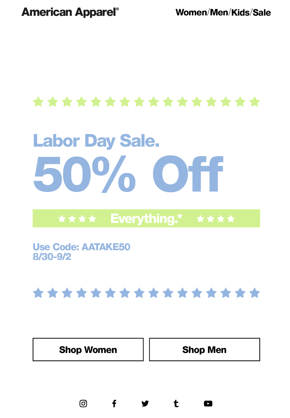  American Apparel Labor Day newsletter example