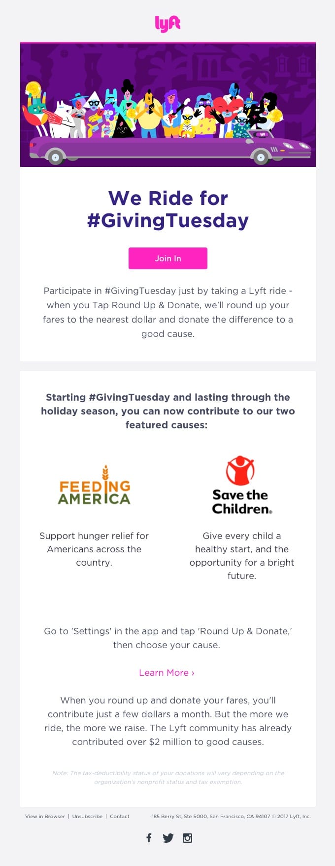  Lyft makes it easy for their customers to take part in Giving Tuesday