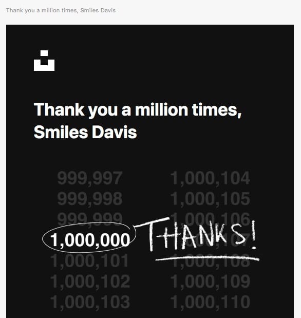 Unsplash uses personalization in their thank you email
