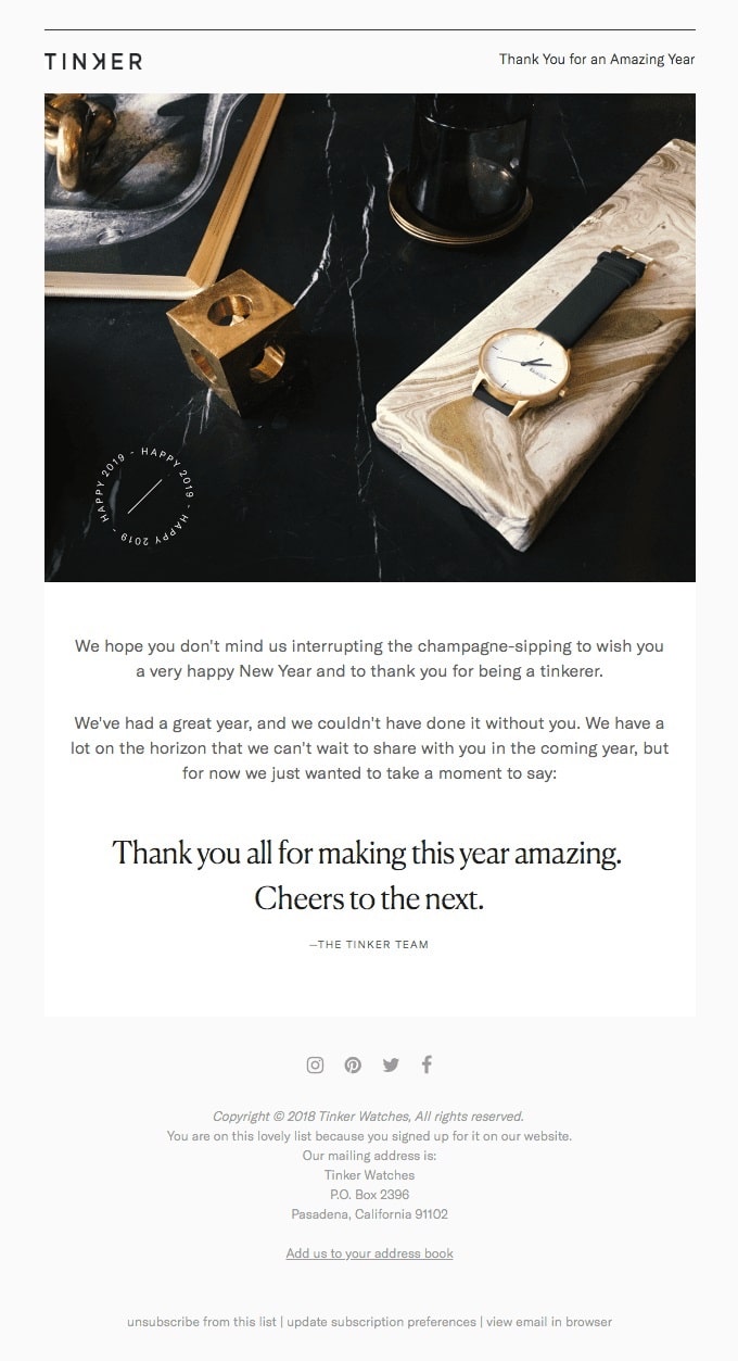  Tinker Watches thanks their customers for helping them have a great year.
