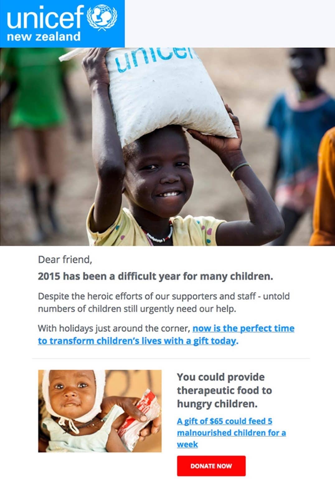 UNICEF New Zealand pairs excellent copywriting with impactful imagery to get readers to donate