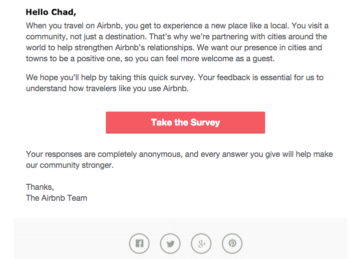 Airbnb customer survey example