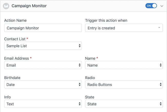 Campaign Monitor form example
