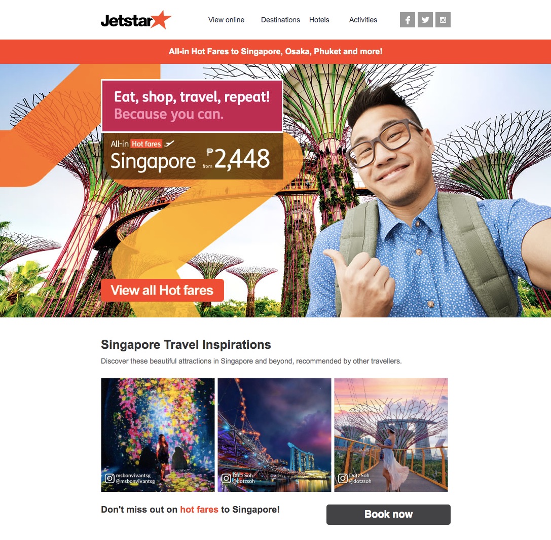Jetstar email example with user-generated content.