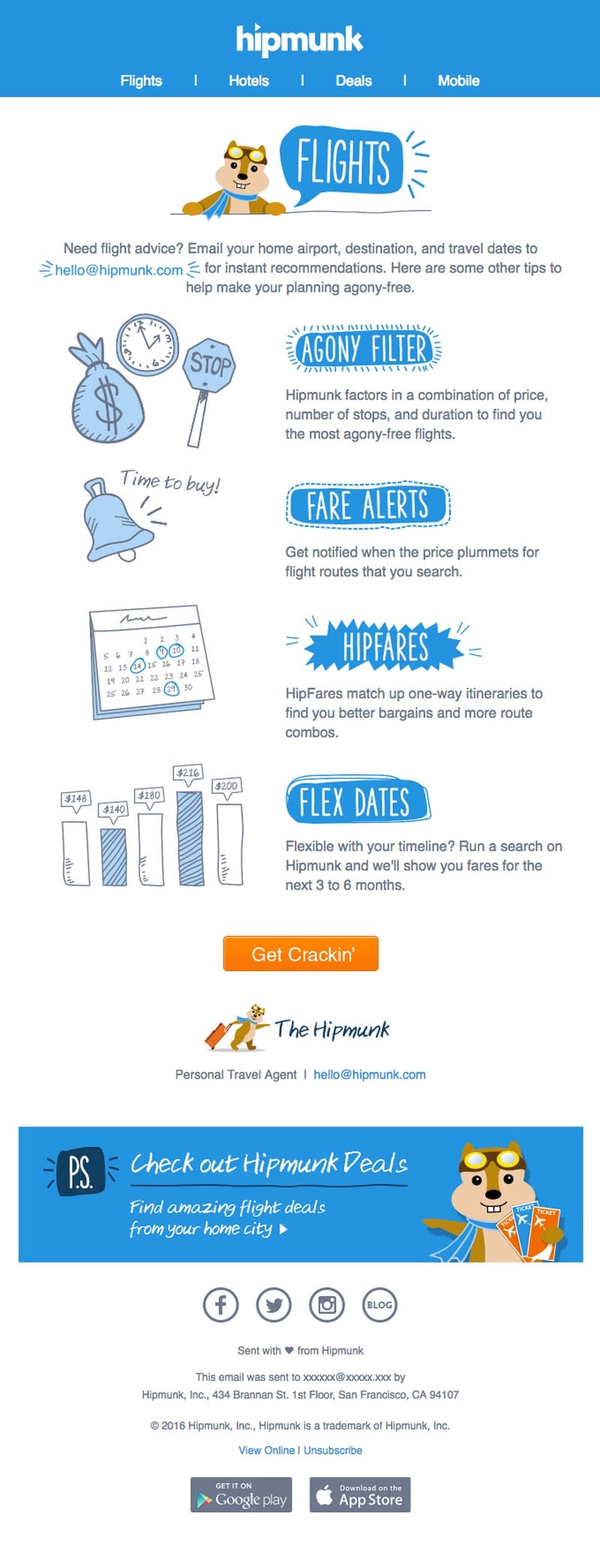 Hipmunk email showing an example of a lead magnet