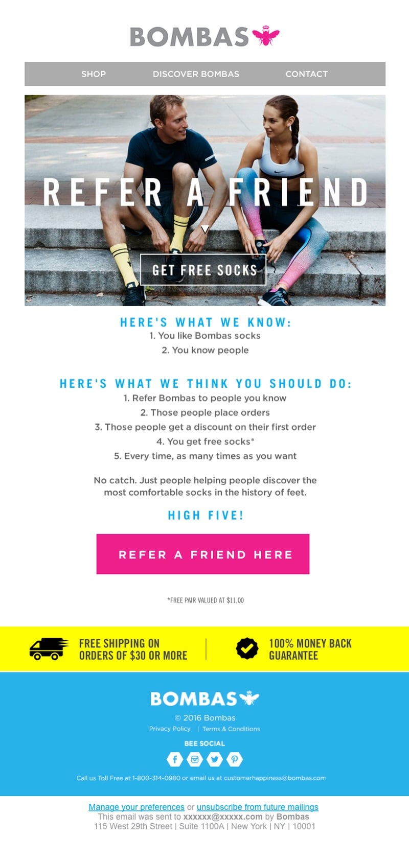 Bombas email showing an example of a referral program