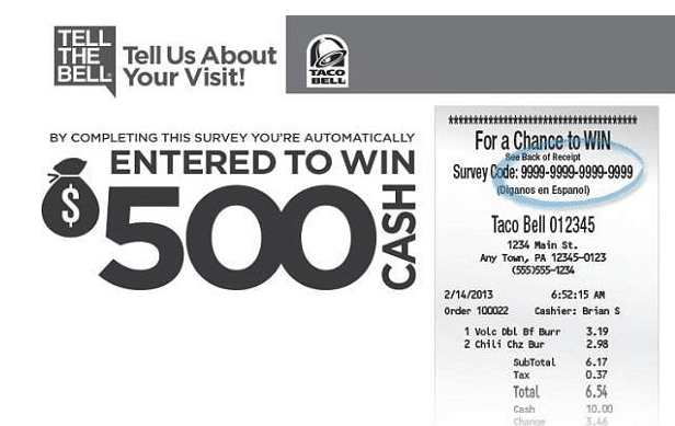 Taco Bell customer questionnaire example
