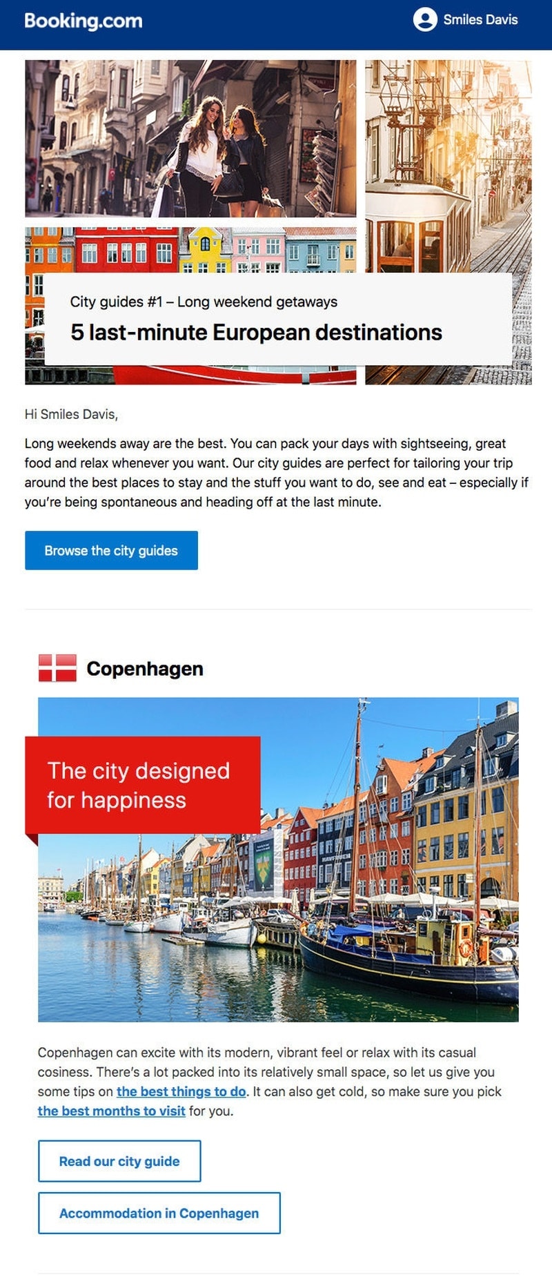 Booking.com email showing an example of a travel agency newsletter