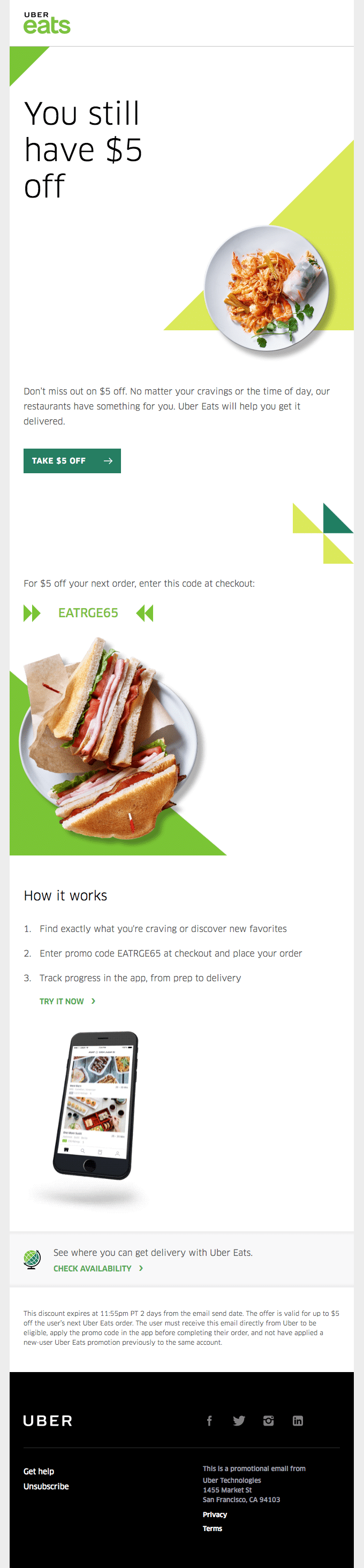Uber Eats Discount Code Email Example