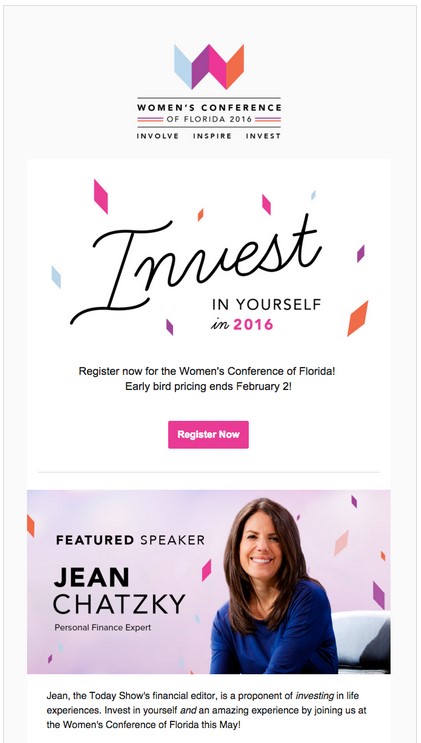  "Invest in yourself." Use an emotional appeal to connect with your subscriber prior to an event.