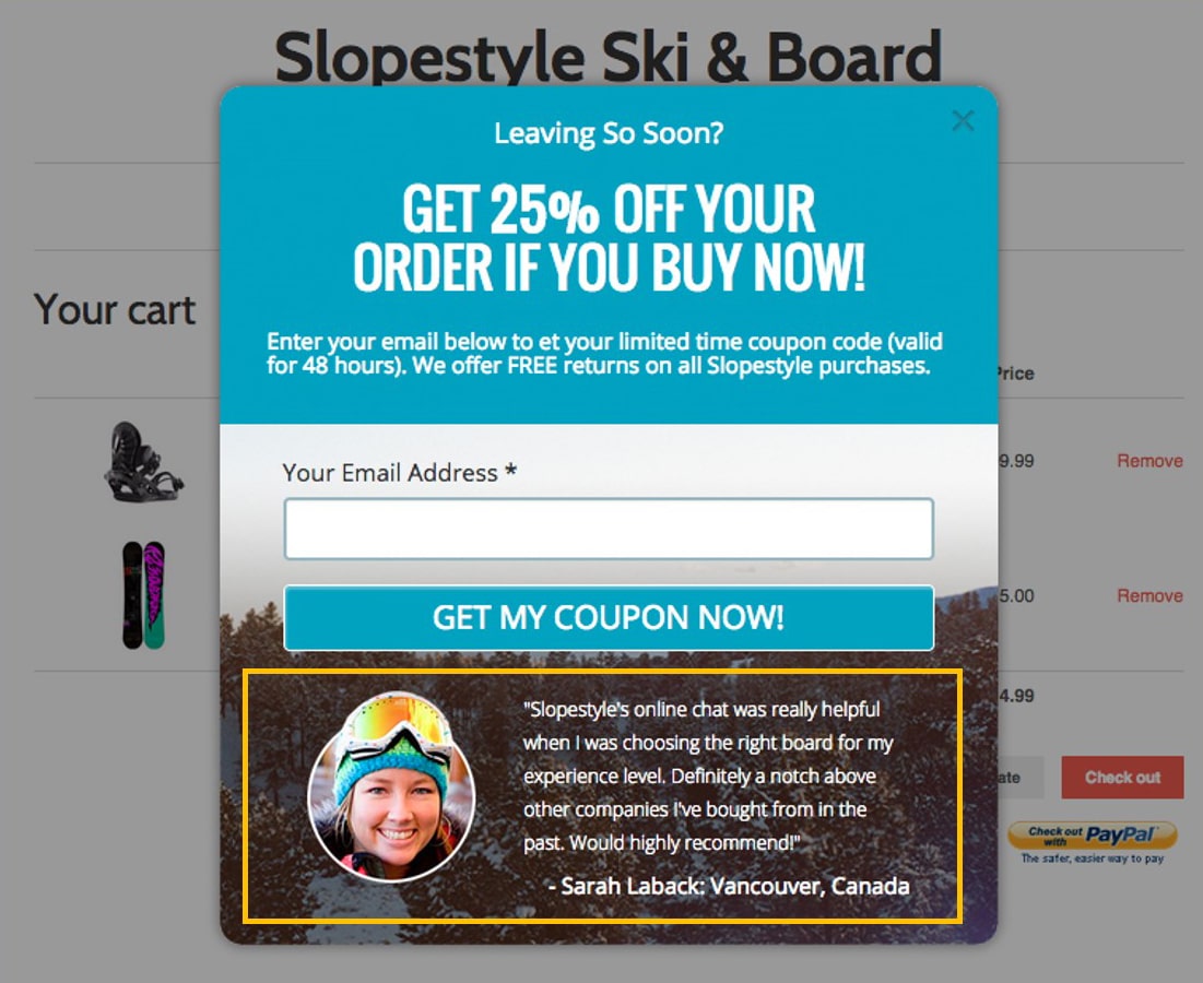  Slopestyle ski & board discount offer example